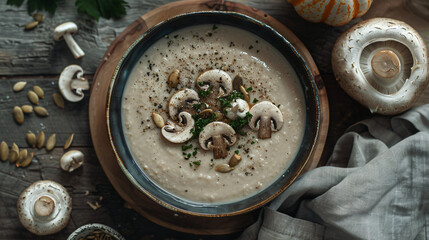 Mushrooms soup with pumpkin seeds