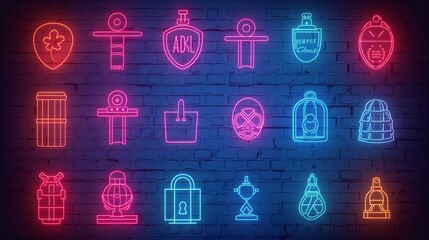 Prison human icons neon set isolated on black background - obrazy, fototapety, plakaty