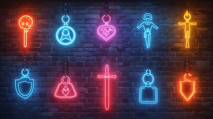 Prison human icons neon set isolated on black background