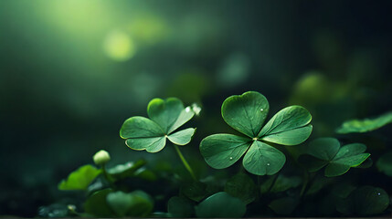 st patrick day background,  shamrock leaves in a dark background, generative ai