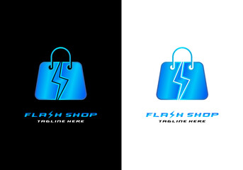 Premium vector logo concept shopping bag with flash  background black and white	