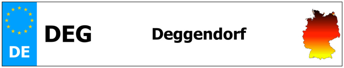 Deggendorf car licence plate sticker name and map of Germany. Vehicle registration plates frames German number