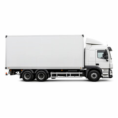 a white logistics truck, side view, white background сreated with Generative Ai