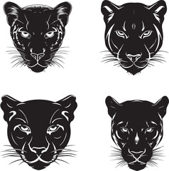Set of Black Silhouette Panther head logo on a white background