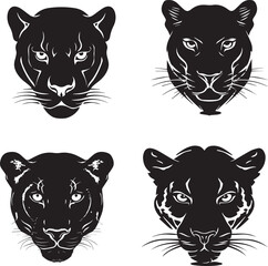 Set of Black Silhouette Panther head logo on a white background