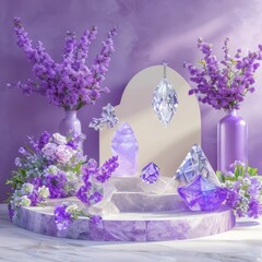 Purple crystal and flower showcase 