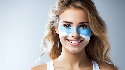 Portrait of Argentina Football Fan Girl with Blond Hair