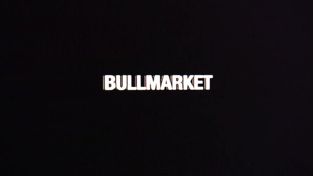 Bull market title glitch with static noise background