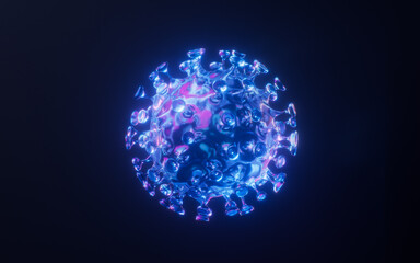 Virus with dark neon light effect, 3d rendering.