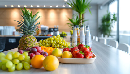 A fresh fruit and snack bar offers a variety of healthy options for employees looking for a quick...