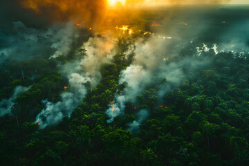 Obraz na płótnie Canvas Forest fire at sunset in the tropics. Beautiful natural landscape
