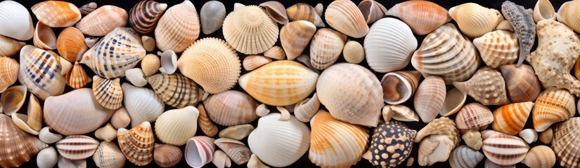 Seashells background. Colorful seashells background. Travel and vacation concept with copy space. Spa Concept. - obrazy, fototapety, plakaty