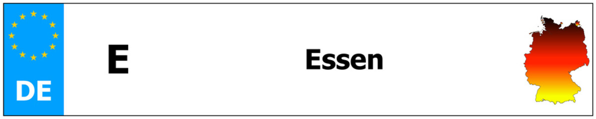 Essen car licence plate sticker name and map of Germany. Vehicle registration plates frames German number