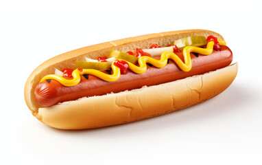 Delicious hot dog cut out on the white background сreated with Generative Ai