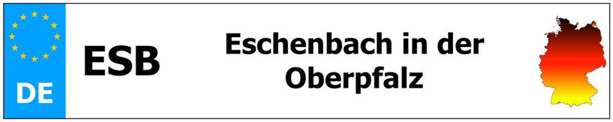 Eschenbach in der Oberpfalz car licence plate sticker name and map of Germany. Vehicle registration plates frames German number