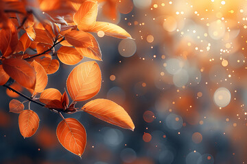 Autumn leaves on bokeh background with copy space for your text