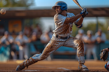 Baseball player in action on the field during a baseball game - obrazy, fototapety, plakaty