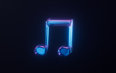 Music note with dark neon light effect, 3d rendering.