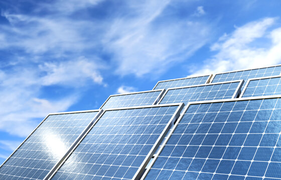 Photovoltaic modules for renewable energy. 3d-rendering