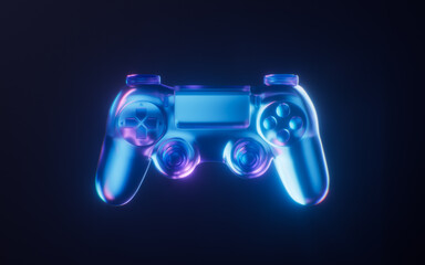 Gamepad with dark neon light effect, 3d rendering.