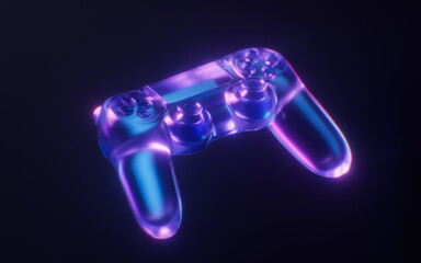 Gamepad with dark neon light effect, 3d rendering.