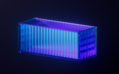 Container with dark neon light effect, 3d rendering.