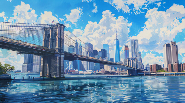 Oil Painting  Manhattan Bay New York