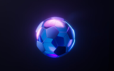 Fototapeta premium Football with dark neon light effect, 3d rendering.