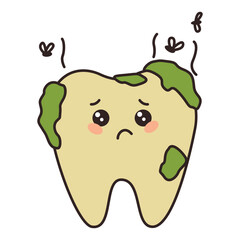 Upset tooth character with plaque