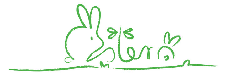 Schriftzug Ostern mit Hase in grün