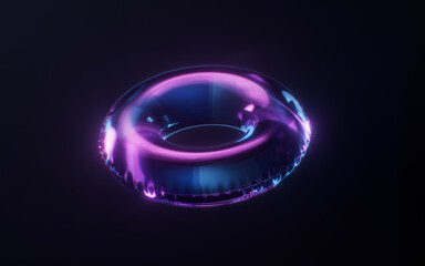 Swim ring with dark neon light effect, 3d rendering.