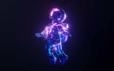 A spaceman with dark neon light effect, 3d rendering.