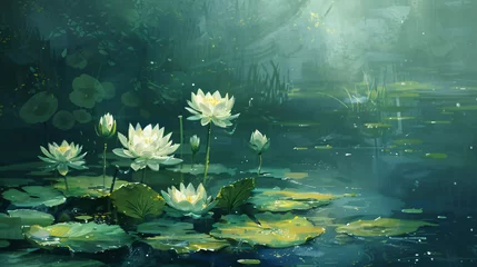 Foto op Canvas Oil painting of Water lilies in a serene pond © Rimsha