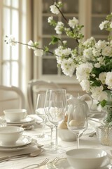 Elegant table setting with white flowers, perfect for event planning