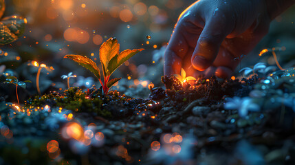 concept of touching plants growing again, hope - Powered by Adobe