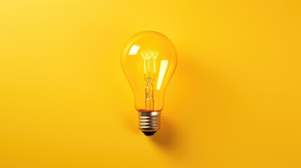 A bright yellow light bulb on a matching yellow background. Ideal for concepts related to creativity and innovation