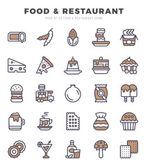 Set of simple Two Color Food and Restaurant Icons. Two Color art icons pack.