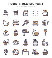 Collection of Food and Restaurant 25 Two Color Icons Pack.