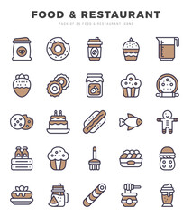 Set of Food and Restaurant Icons. Simple Two Color art style icons pack.