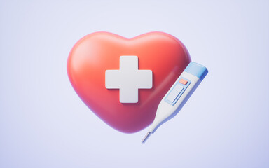 Obraz premium Red heart shape with medical concept, 3d rendering.