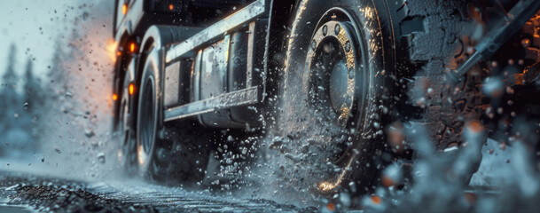 A large truck driving down a wet road, suitable for transportation concepts - obrazy, fototapety, plakaty