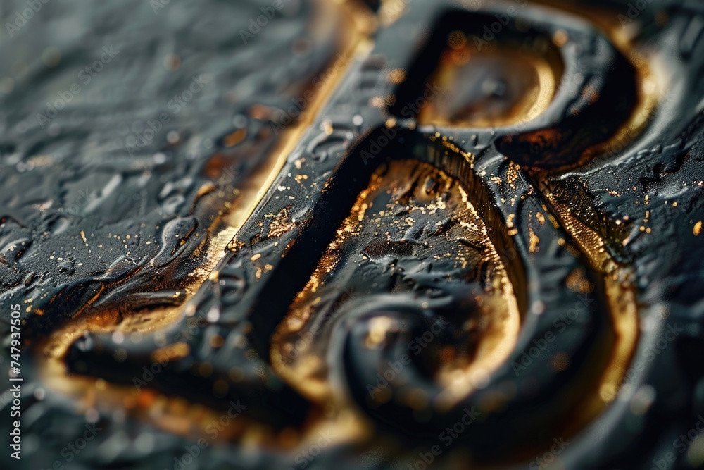 Poster a detailed view of the letter b on a metallic surface. suitable for design projects or educational m