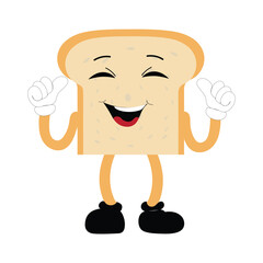 Happy Bread Slice Cartoon Mascot Character, Funny Sandwich Cartoon Vintage Bread Character Retro Style Bread Logo Vector Illustration 60s 70s Bread Retro Style