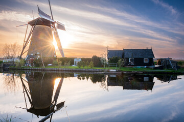 sunset view of the mills of Kinderdijk, Netherlands