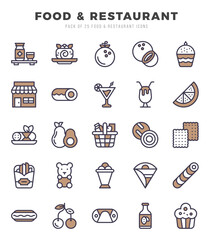 Vector Food and Restaurant types icon set in Two Color style. vector illustration.