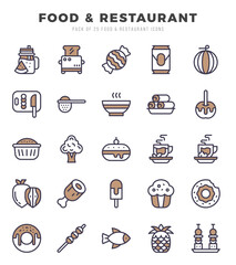 Food and Restaurant Two Color icons collection. 25 icon set in a Two Color design.