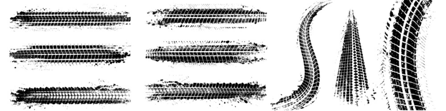 Set of vector trails, traces of the tyre in grunge style. vector