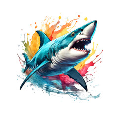 Painting of shark head. Undersea animals. Clipart for Sublimation Printing. Illustration, Generative AI.