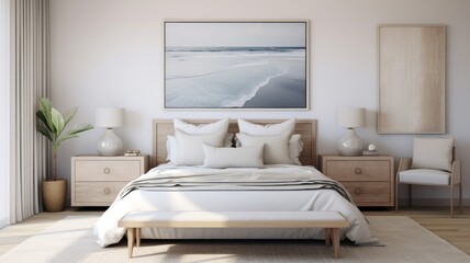 Fototapeta na wymiar Clean and inviting bedroom adorned with white duvet