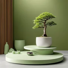 Fotobehang green bonsai showcase © Thanathat